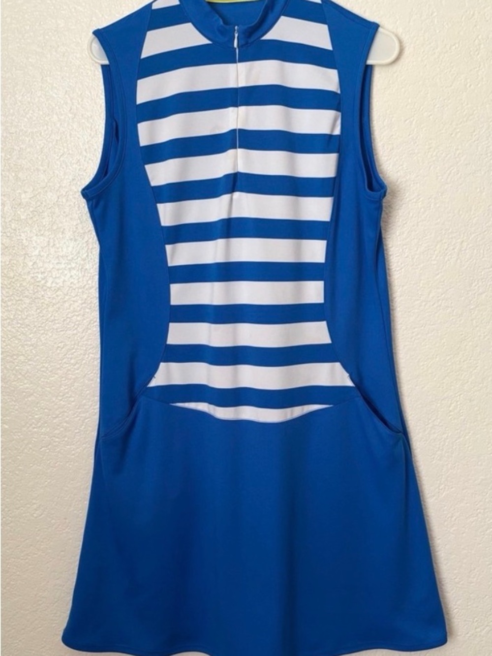 PGA Tour Standard Striped Sleeveless 1/4 Zip Gold Dress Athleisure small